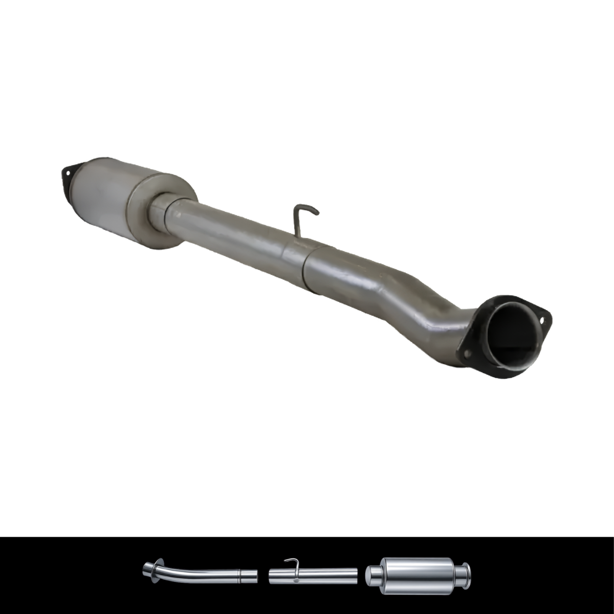 6.7L Powerstroke DPF DEF delete pipe with muffler for 2020-2022 Ford F450 and F550 Cab & Chassis, shown assembled with individual exhaust sections.
