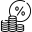 Icon of stacked coins in front of a percentage symbol, representing savings, discounts or financial offers.