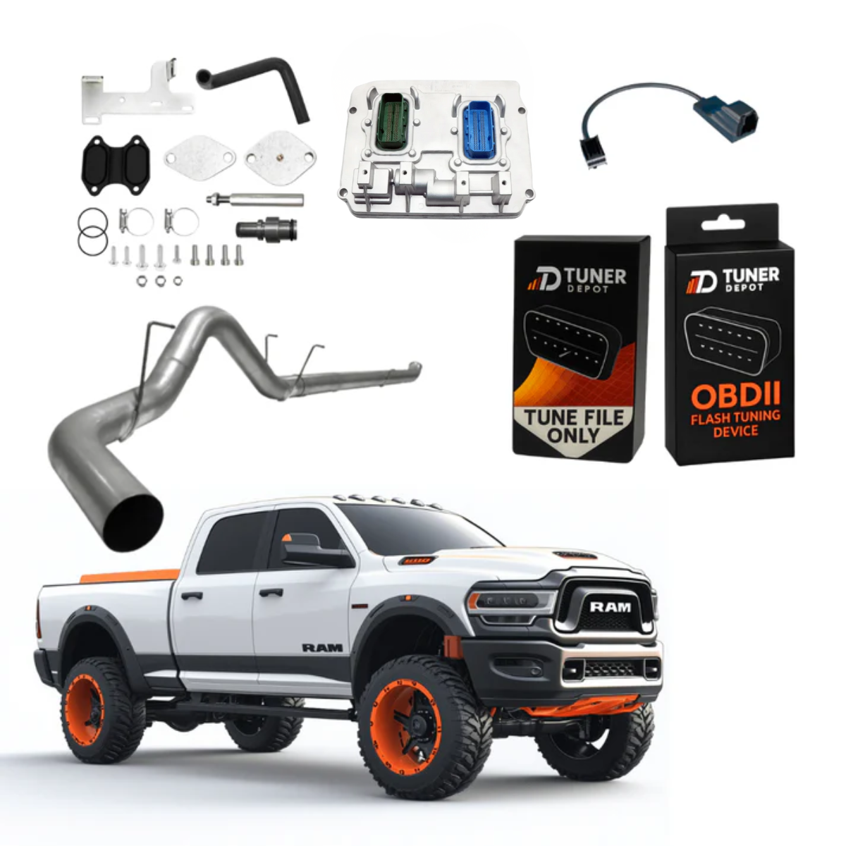 Tuner Depot All-in-one Kit 5-inch Downpipe Back / 409 Stainless Steel Ram Cummins 6.7L All-in-One DPF/DEF/EGR Delete Kit w/ECM Swap (2022-2024)