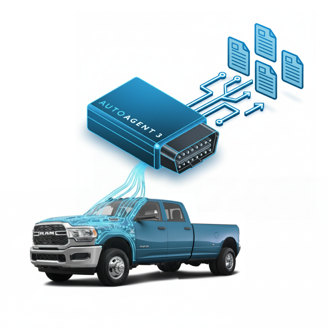 An illustration showing an EZ LYNK AutoAgent 3 device connected to a RAM pickup truck, demonstrating the digital delivery of ez lynk tunes through a cloud-based interface.