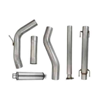 Nissan Titan XD Downpipe Back Exhaust COmponents Displayed on a Solid White Background