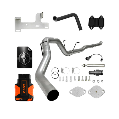 2024 6.7 Cummins Delete Kit with an mpvi tuner, egr delete block off plates, 5 inch exhaust pipe and a black bandit digital tune file icon