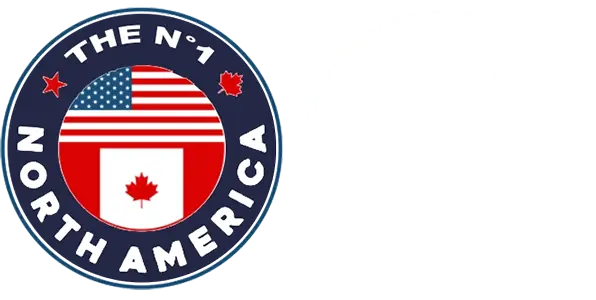 Logo with American and Canadian flags and text 