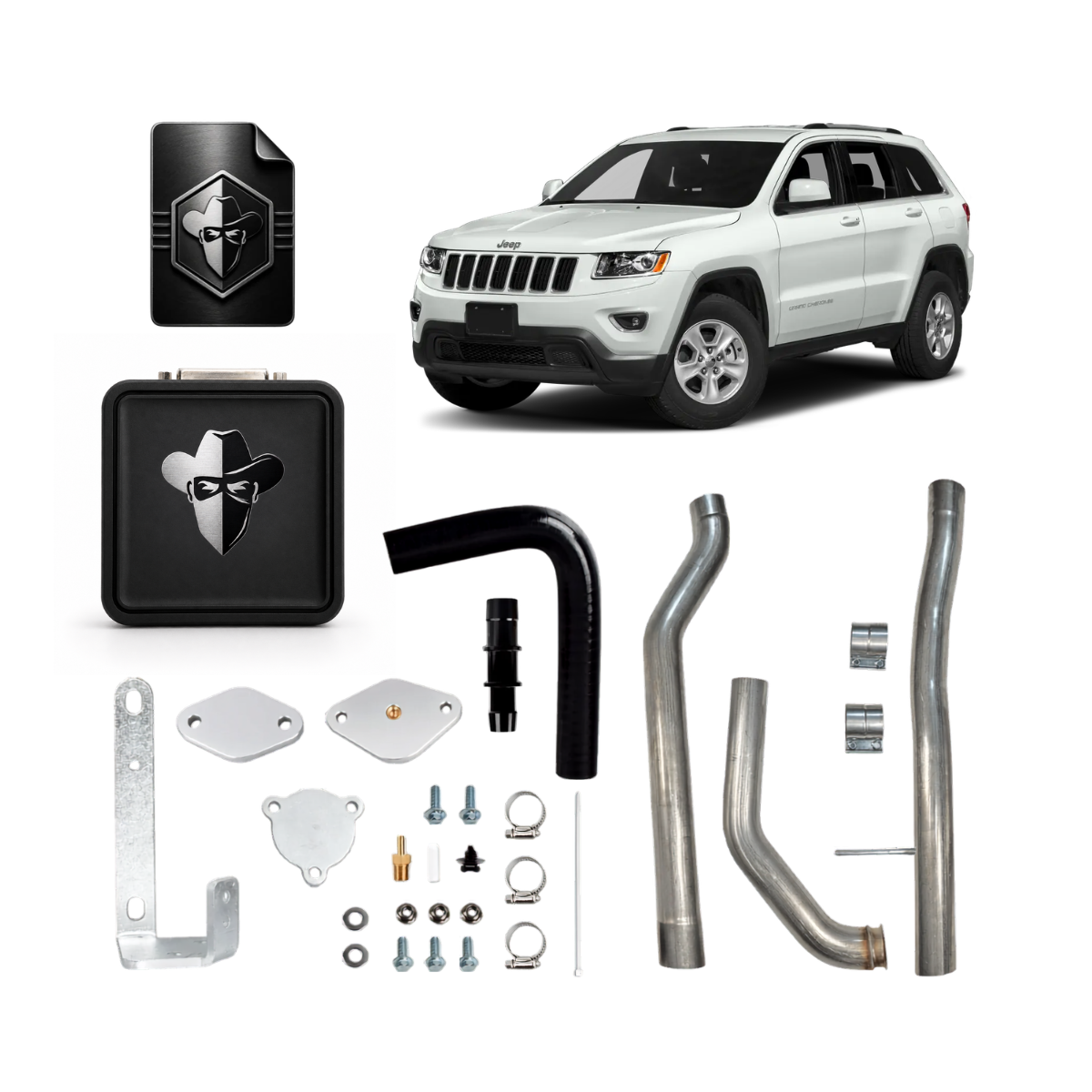 3.0L EcoDiesel delete kit with Black Bandit Tunes, tuner, EGR delete components and exhaust pipes for Jeep EcoDiesel