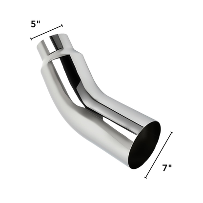 Chrome exhaust tip for 5-inch exhaust pipe with 5-inch inlet and 8-inch outlet.