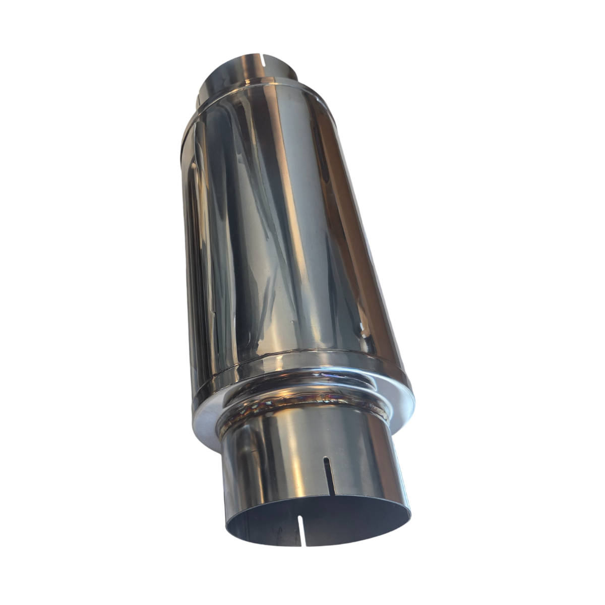 5 Inch 304 stainless steel straight-through diesel truck muffler, angled view