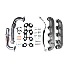  6.4L Powerstroke Exhaust Manifold Kit components including Up-pipe for 2008-2010 displayed on a white background