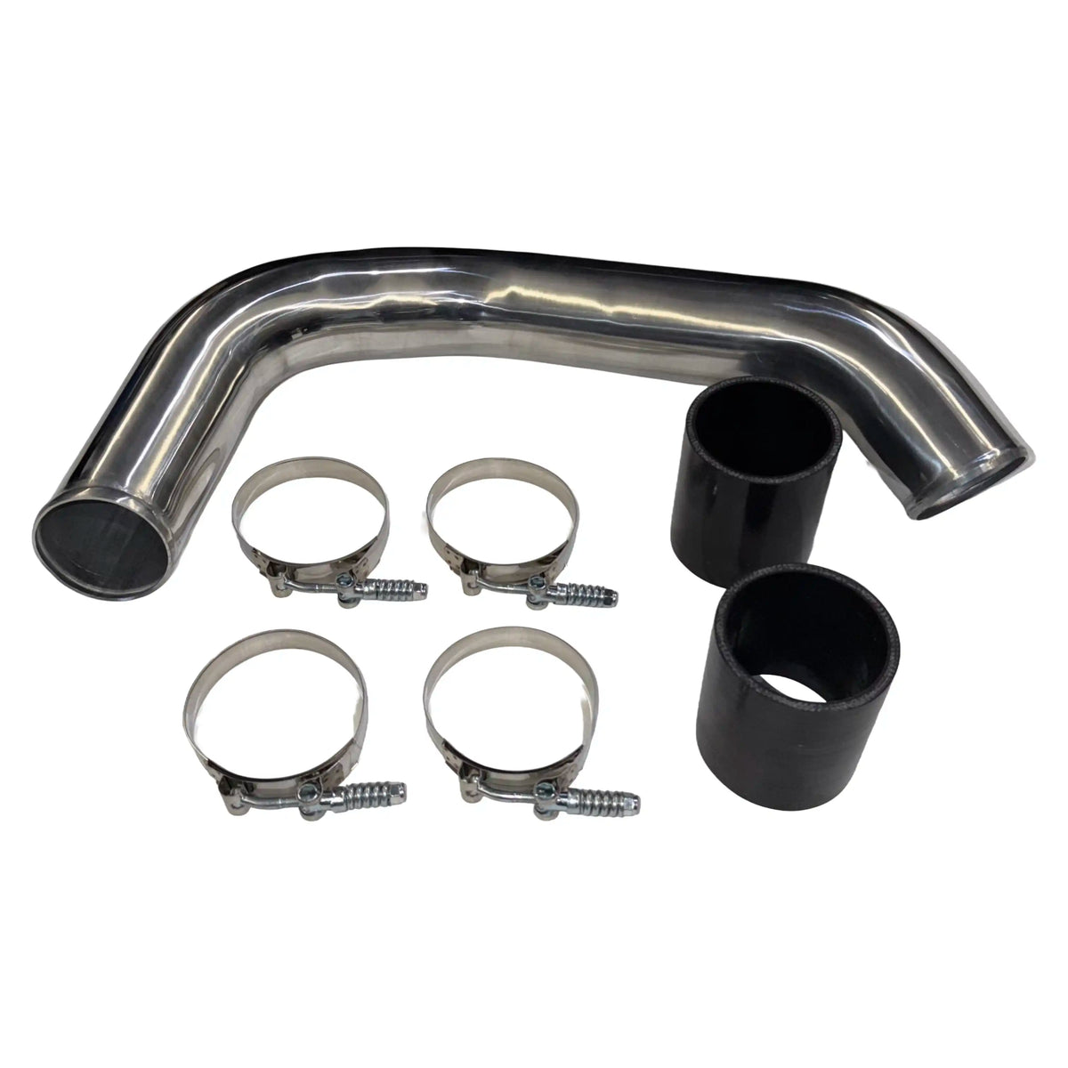 2010 Ford 6.4L Powerstroke cold side intercooler charge pipe kit with silicone couplers and clamps.