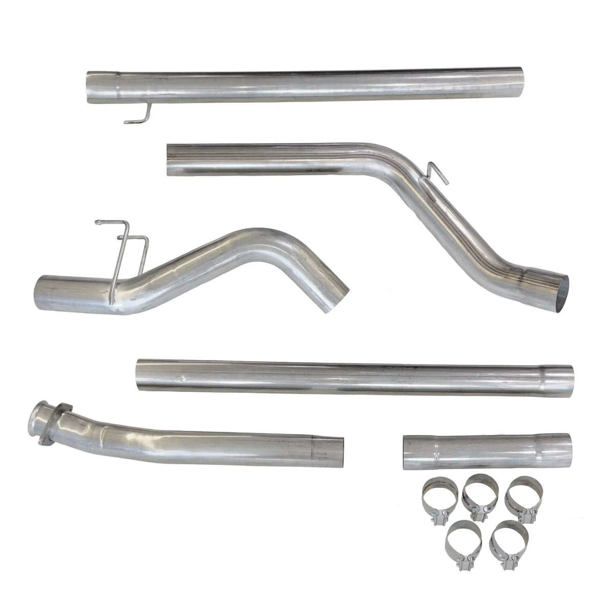 6.7L Powerstroke Cab Chassis downpipe-back exhaust system kit with exhaust pipes, clamps, and installation hardware for 2011–2019 Ford trucks