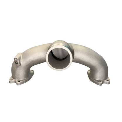 6.7L Powerstroke high-flow intake manifold end view showing aluminum inlet opening