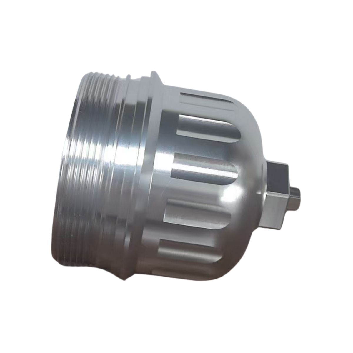 angled view of 6.6 Duramax L5p Fuel FIlter Cap Replacement on a white background
