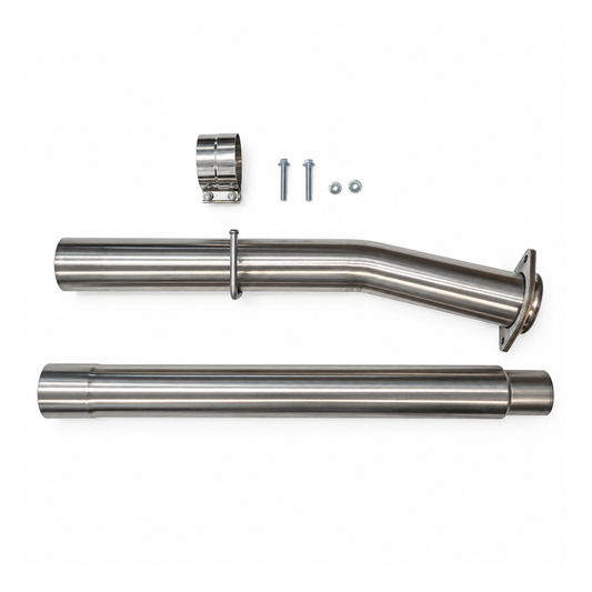6.4L Powerstroke race pipe kit with stainless steel exhaust pipes, clamp and installation hardware