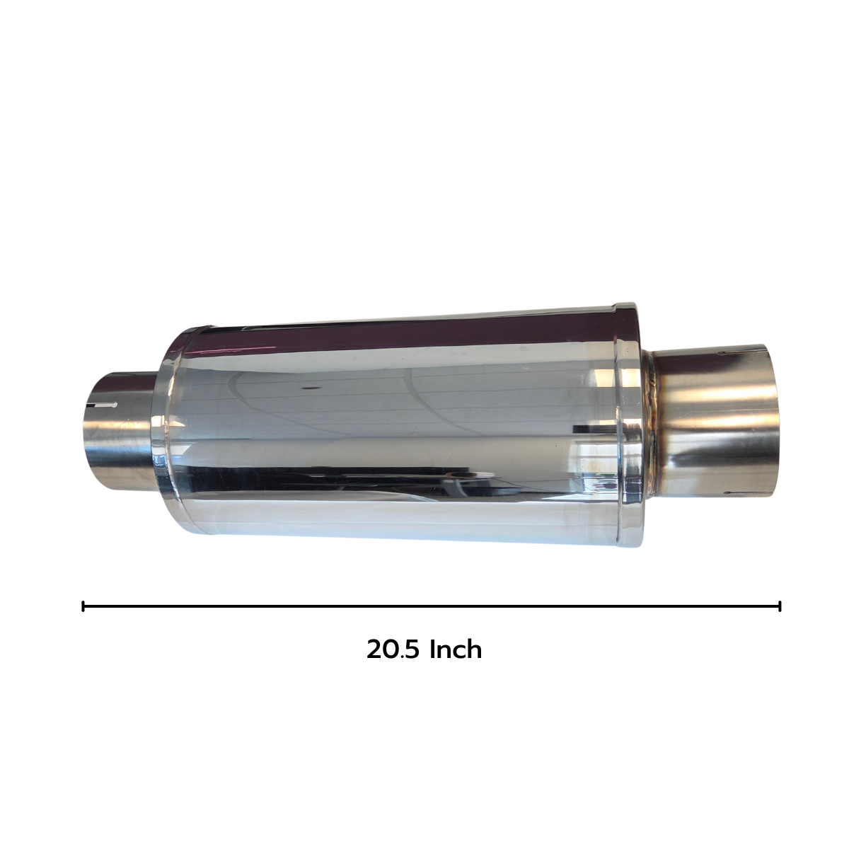 Diesel muffler side profile showing 20.5-inch overall length