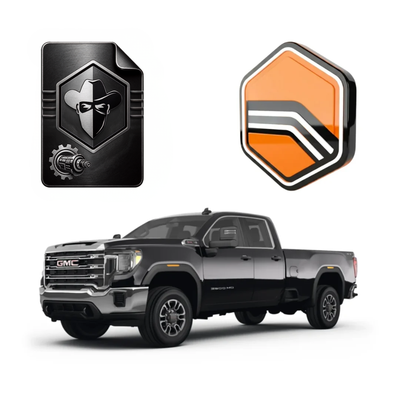 Duramax L5P Transmission Tuning by Black Bandit Tunes with black GMC 2500HD truck and Black bandit logo.