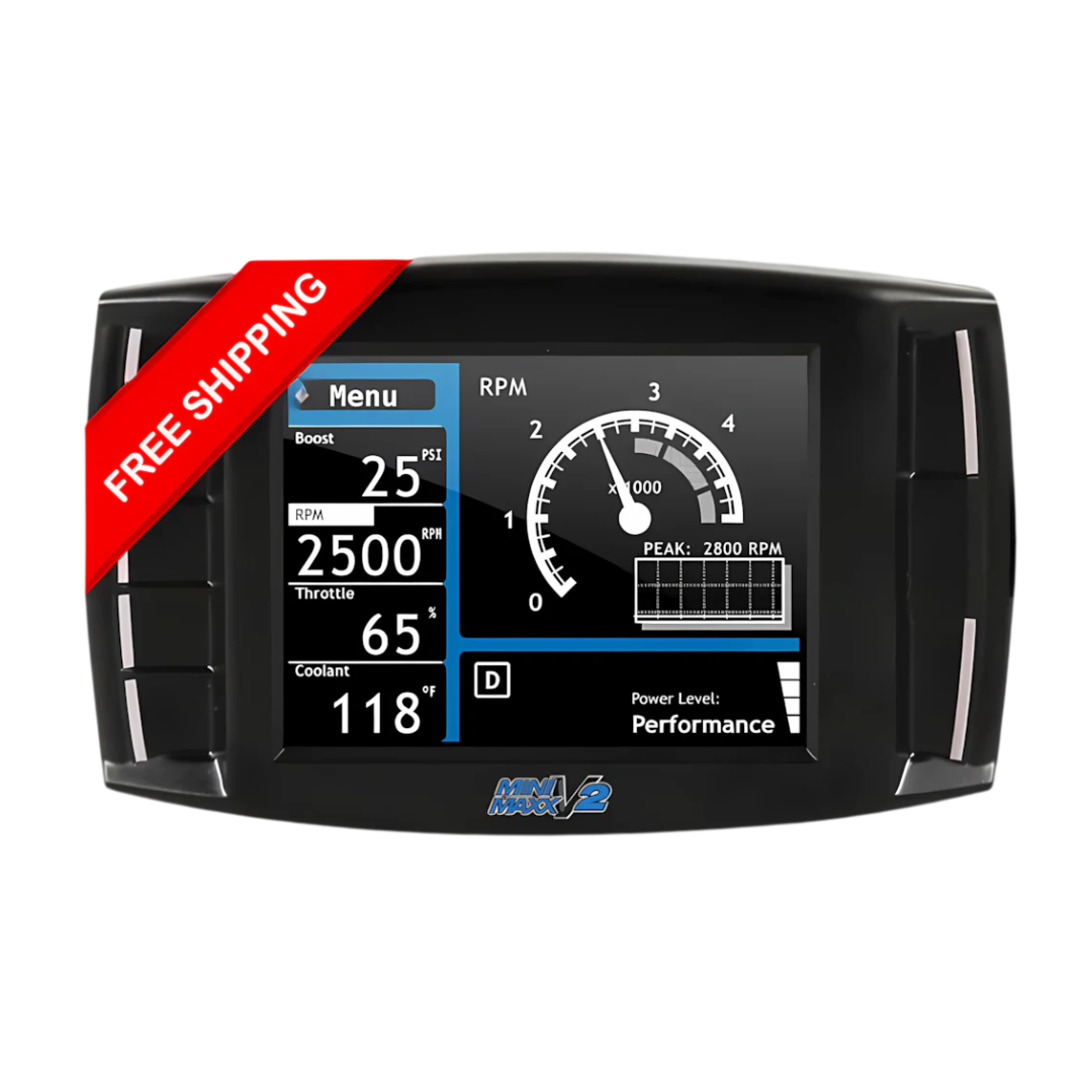 Mini Maxx V2 tuner display and connection hardware for supported diesel trucks