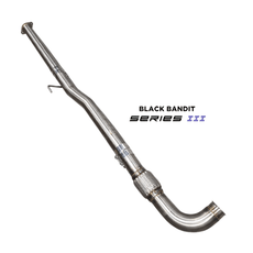 Stainless steel cat and DPF delete pipe for RAM EcoDiesel 3.0L vehicles, with the text 'BLACK BANDIT SERIES III' visible.