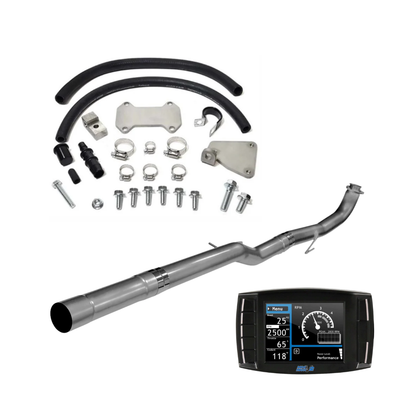 2016 LML Duramax delete kit with 409 stainless steel DPF delete pipe, EGR delete components, hoses, clamps, mounting hardware and Mini Maxx V2 tuner