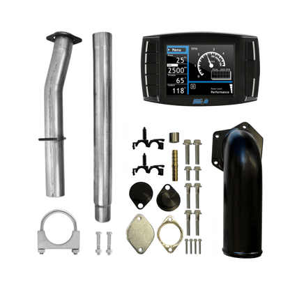 All components of a 6.4L Powerstroke Delete Kit displayed on a white background. 