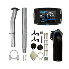 All components of a 6.4L Powerstroke Delete Kit displayed on a white background. 