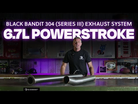 Video demonstrating installation and features of a Ford Powerstroke 6.7L race pipe for 2011–2025 models, showing close-up views of the pipe, compatibility details, and performance benefits.