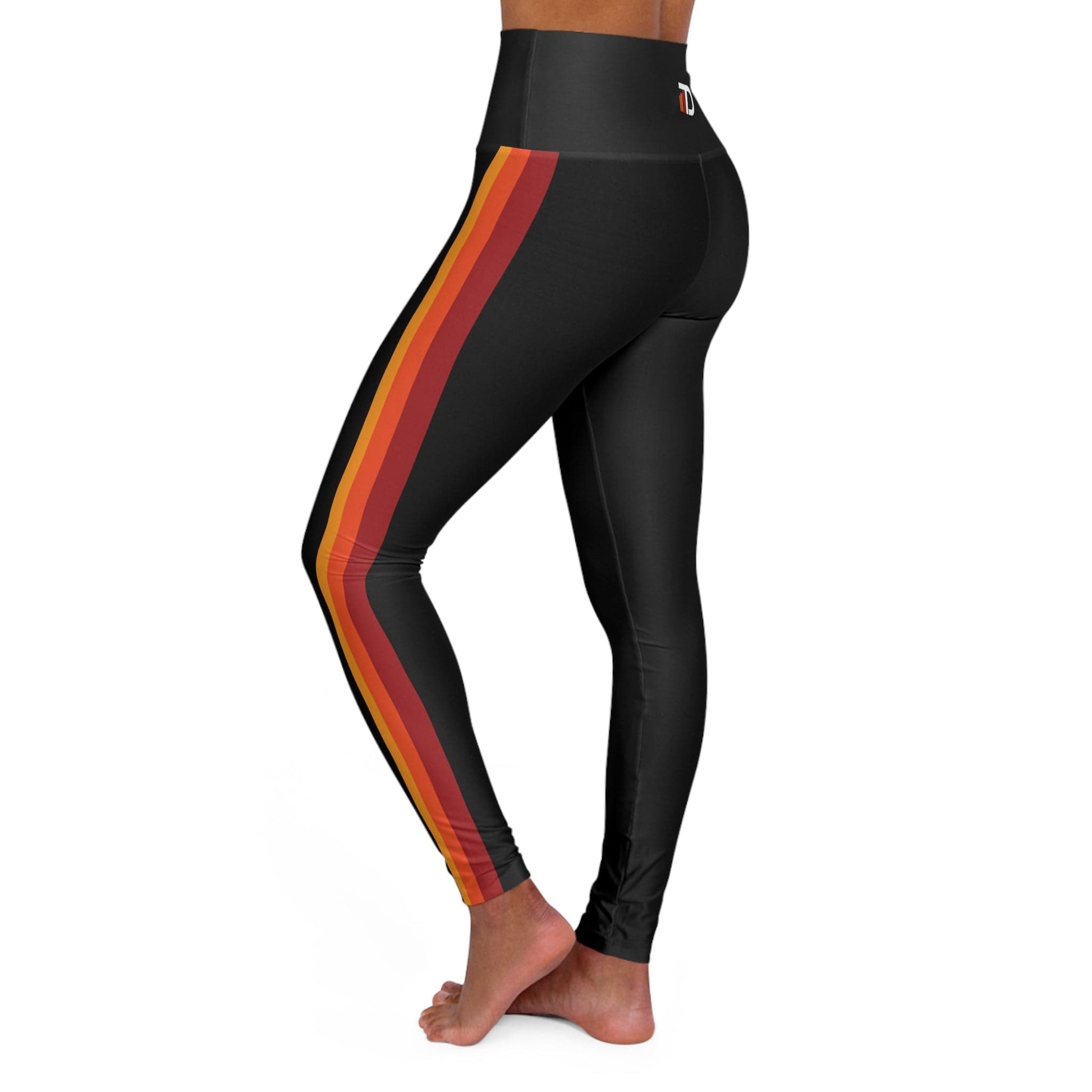 Printify All Over Prints High-Waisted Black Yoga Leggings with TunerDepot Side Stripe