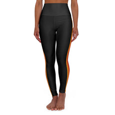 Printify All Over Prints S High-Waisted Black Yoga Leggings with TunerDepot Side Stripe