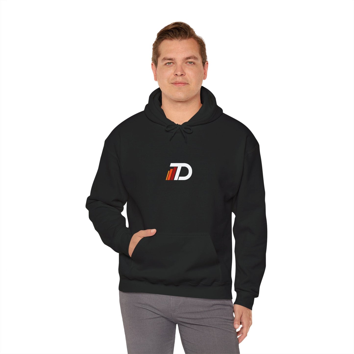 Printify Hoodie Retro Stripe 'D' Logo Hoodie — Vintage Racing Graphic Pullover