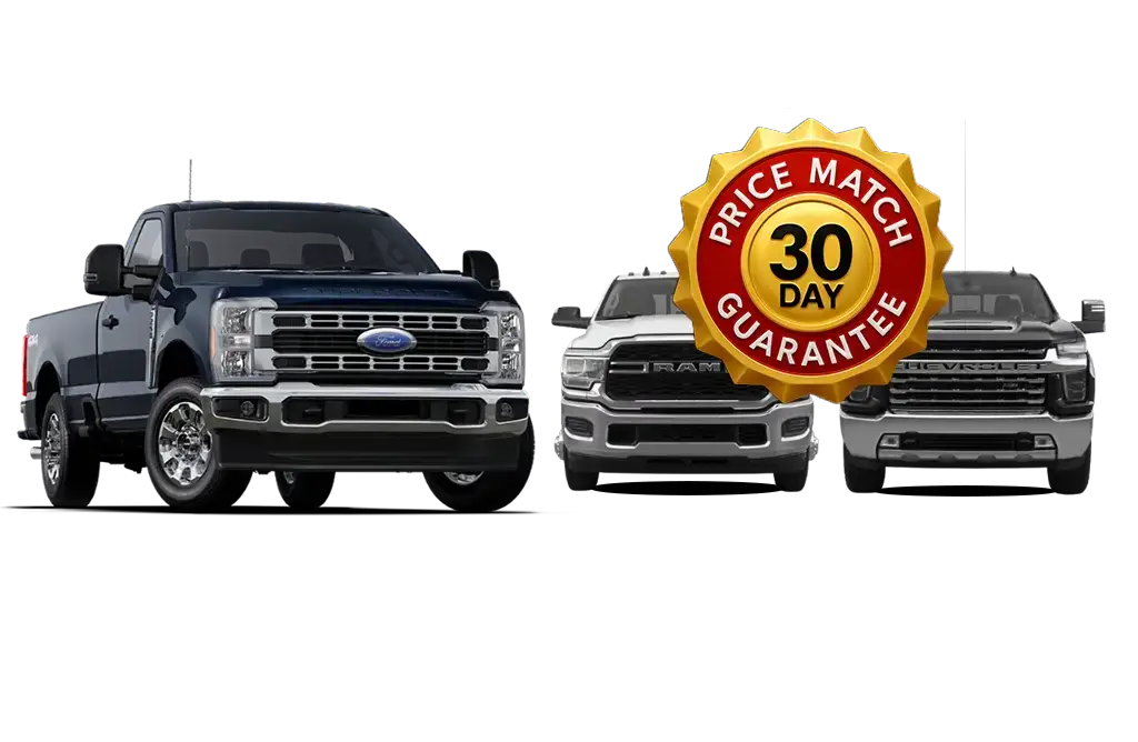 Three pickup trucks with a 