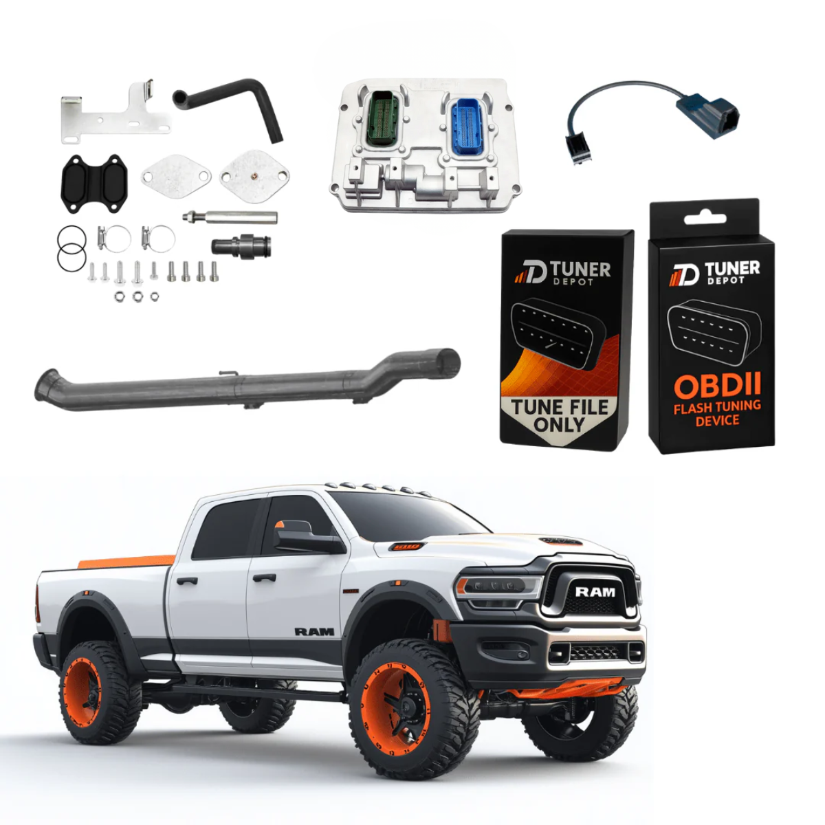 Tuner Depot All-in-one Kit Delete Pipe / 409 Stainless Steel Ram Cummins 6.7L All-in-One DPF/DEF/EGR Delete Kit w/ECM Swap (2022-2024)