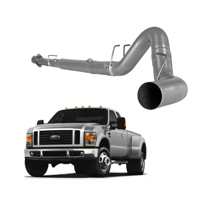 Powerstroke 6.4L Downpipe Back Exhaust System displayed with a 2008 6.4 powerstroke ford F-350 on a solid white background