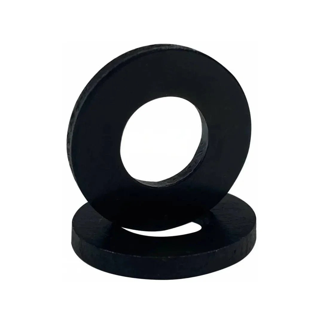 Two black Head stud washers on a white background